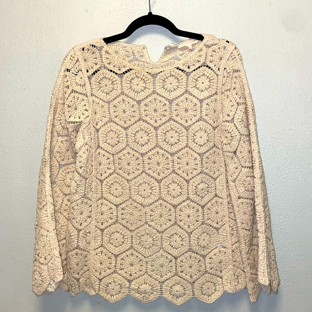 Solitaire Cream Crochet Bell Sleeves Bohemian Boho Top 3348